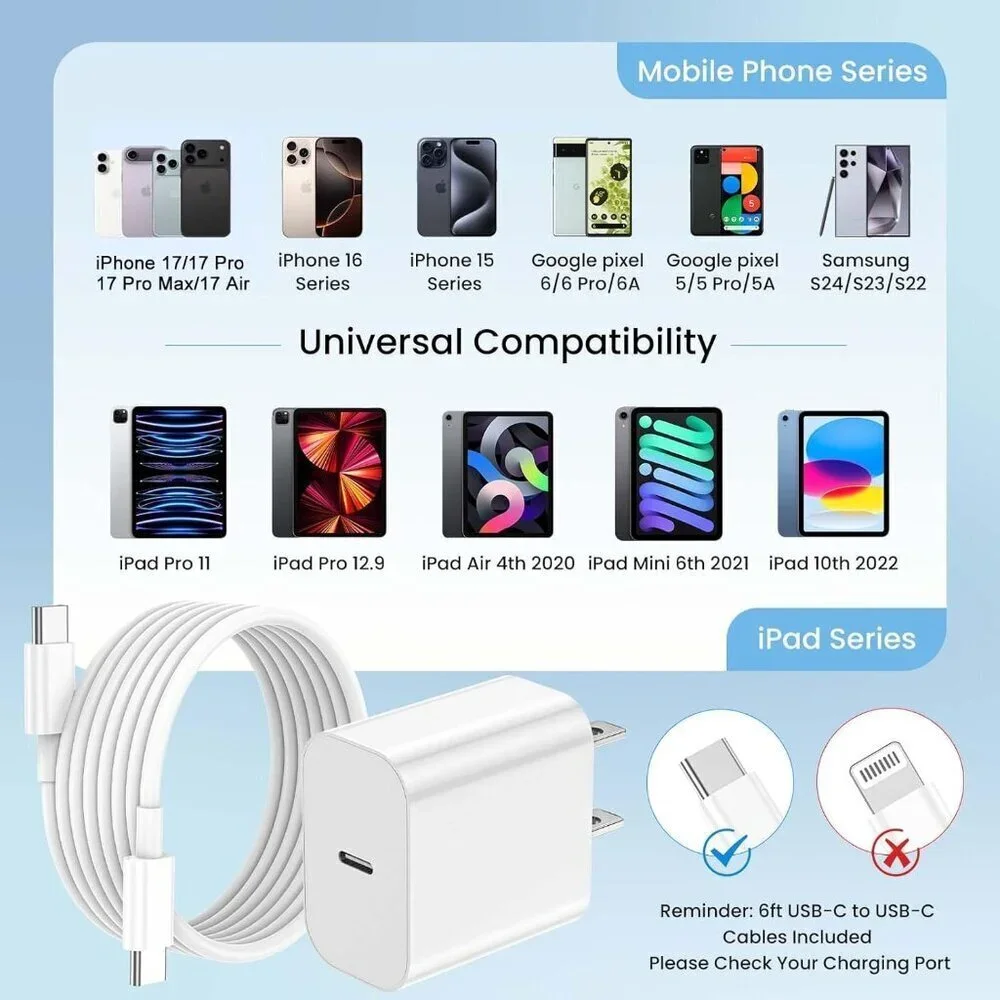 iPhone 17 16 15 Charger Fast Charging,3-Pack 20W Apple USB C Charger Block with